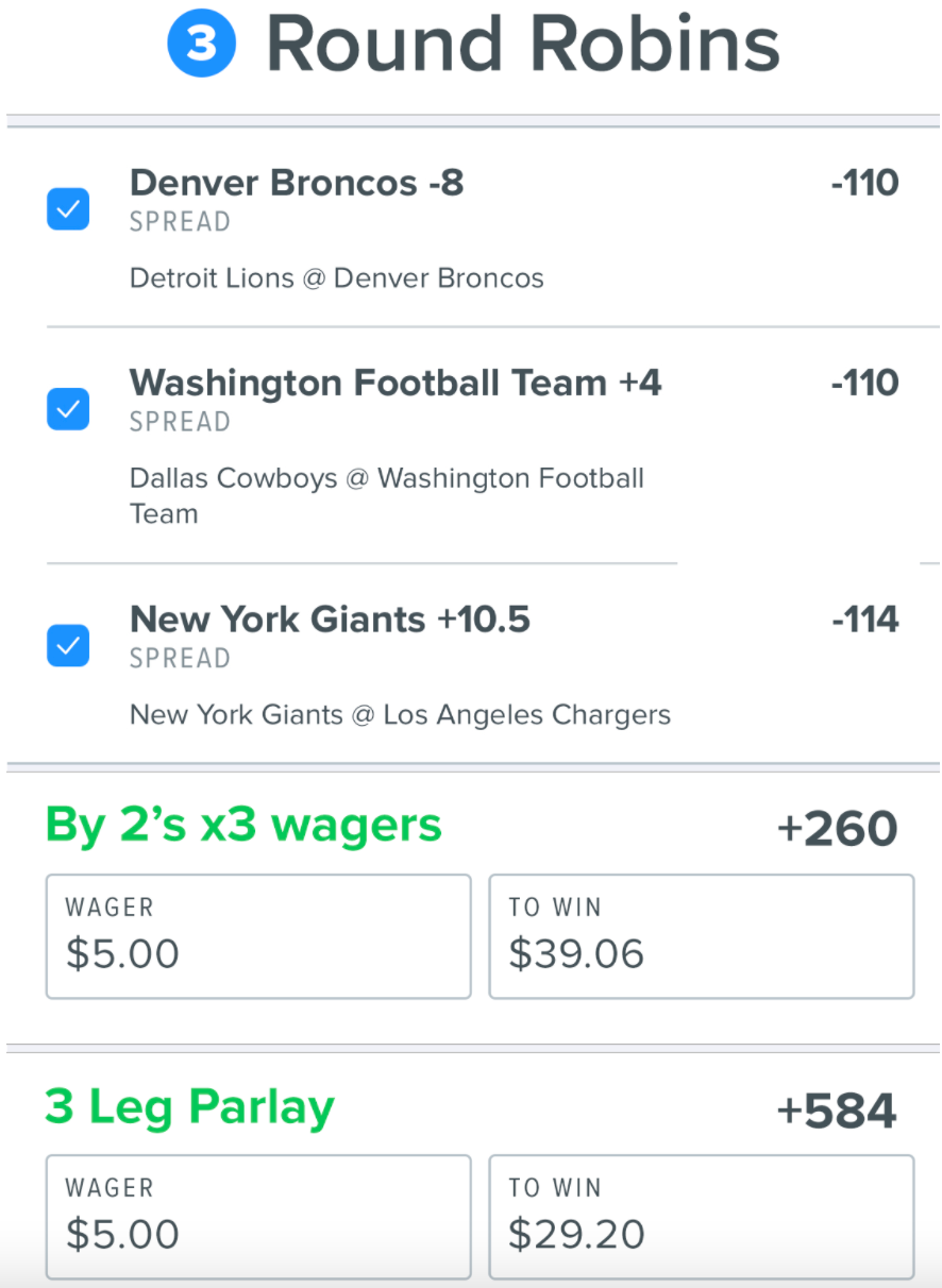 NFL Week 11 round-robin underdog moneyline parlay